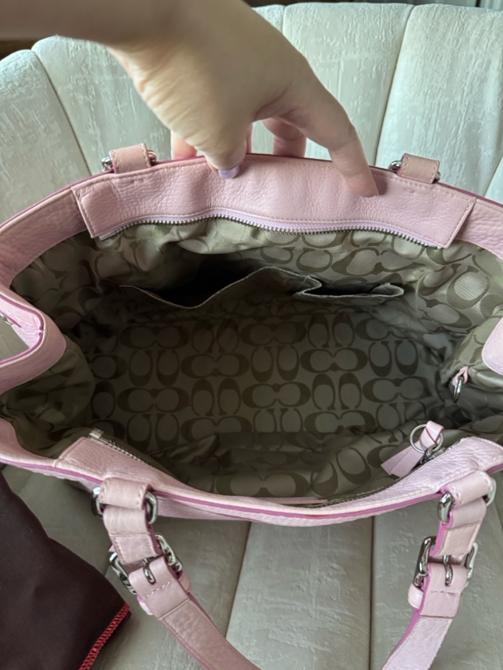 Coach Light Pink Pebbled Leather Tote with Tassel Hangtag - Picture 10 of 10